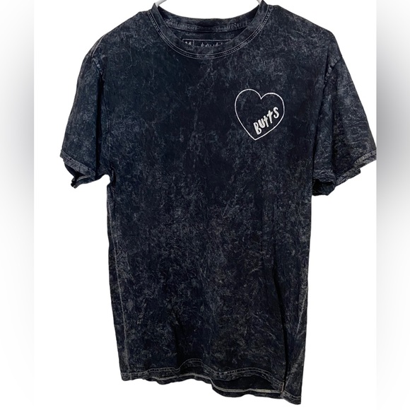 Awesome Retro Acid Wash Black Heart Love BUTTS Men’s M T-Shirt MINTY - Picture 1 of 5